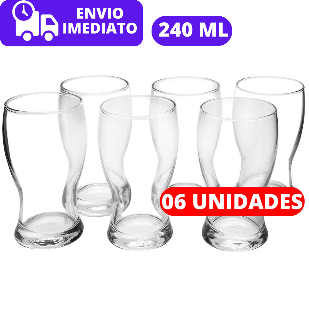 Jogo Copos Chopp Cerveja Tulipa Vidro 6pcs 230ml