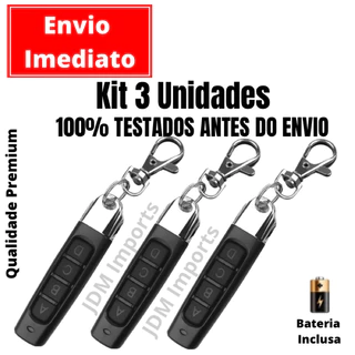 Kit com 3 Controle Remoto Portão eletrônico universal Clone Alarme Copiador Duplicador 433 modelo fino