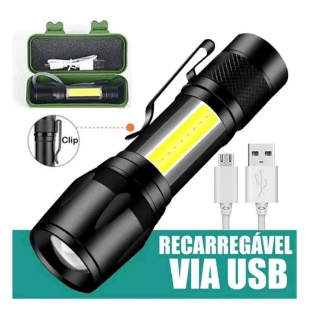 Mini Lanterna Tática Com Led E Zoom Recarregável Usb luz forte