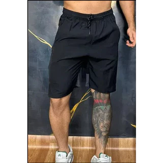 Bermuda Esporte Elastano Lisa Casual Esportiva Preta Calção Slim Fit Premium