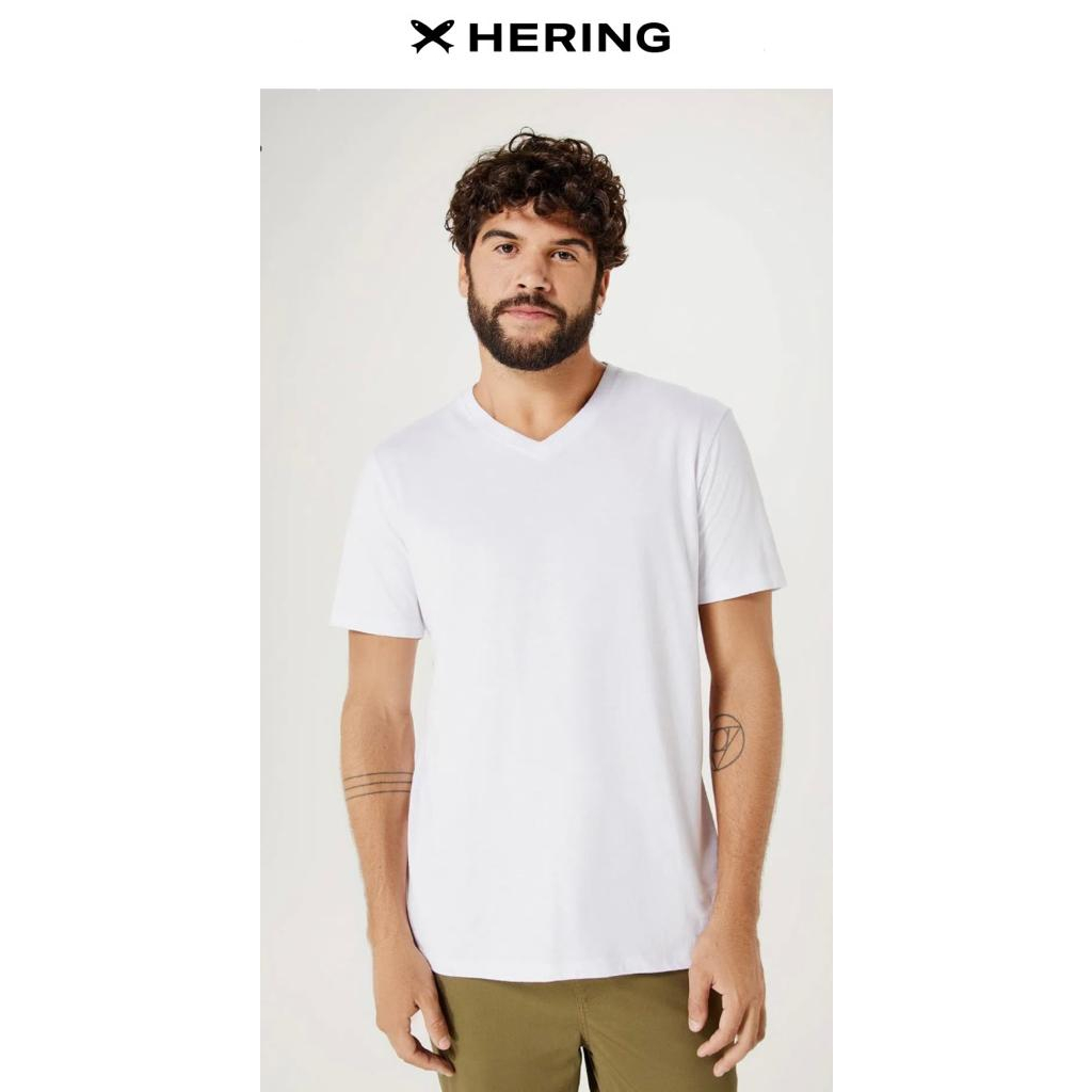 Camiseta Hering Básica Masculina Manga Curta Decote V World - Branco ...