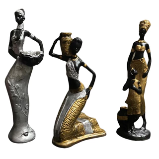 Escultura artesanal africana moderna dourada prata decoração enfeite