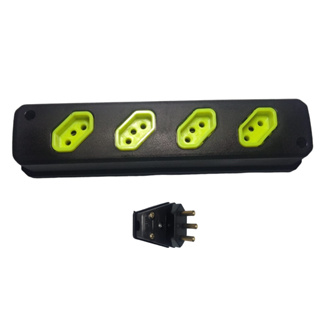 Kit Tomada em Barra Reforçada 4 posto 20A 250V+Plugue 90 Preto