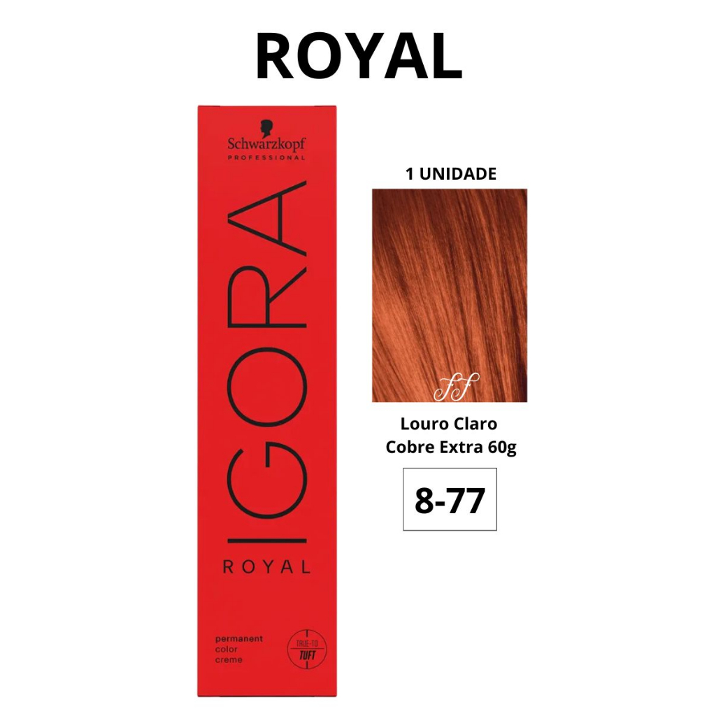 Coloração ruivo IGORA KIT Igora Royal 8.77 Louro Claro Cobre Extra  Schwarzkopf 60g + OX 30 VOL.60ml profissional - Escorrega o Preço