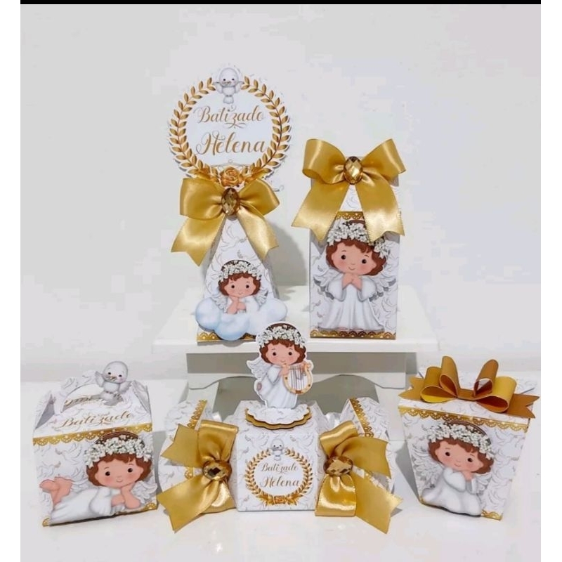Kit personalizados batizado branco e dourado (20 itens) | Shopee Brasil