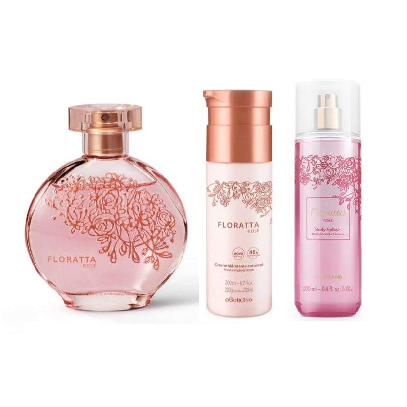 Kit Floratta Rosé Colônia 75 ml Hidratante Corporal 200 ml Body Splash 200 ml O Boticário