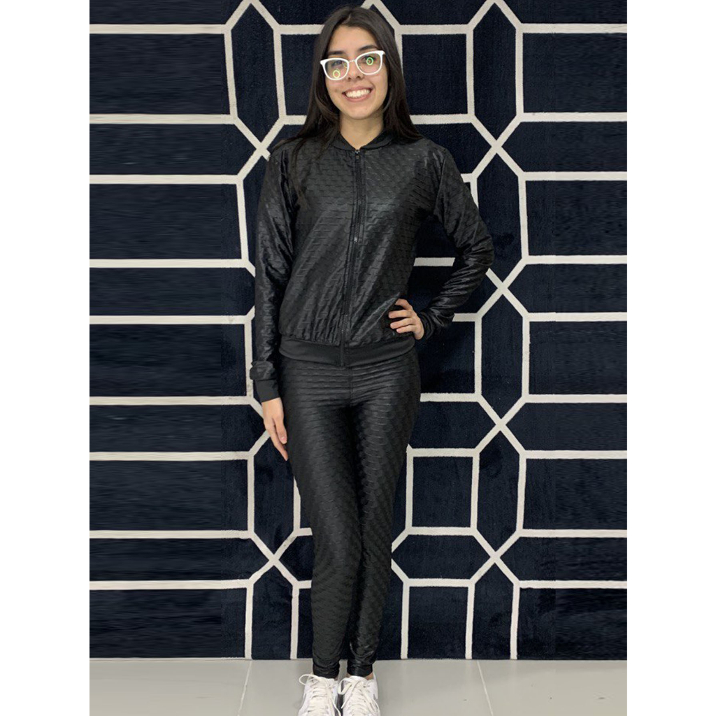 Conjunto Casaco Bomber e Legging Cirrê Nervura