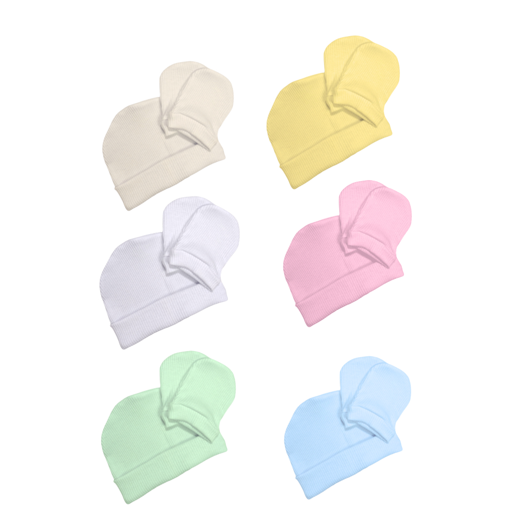 Kit Touca Luva Para Bebê 100% Algodão Canelado Saída Maternidade