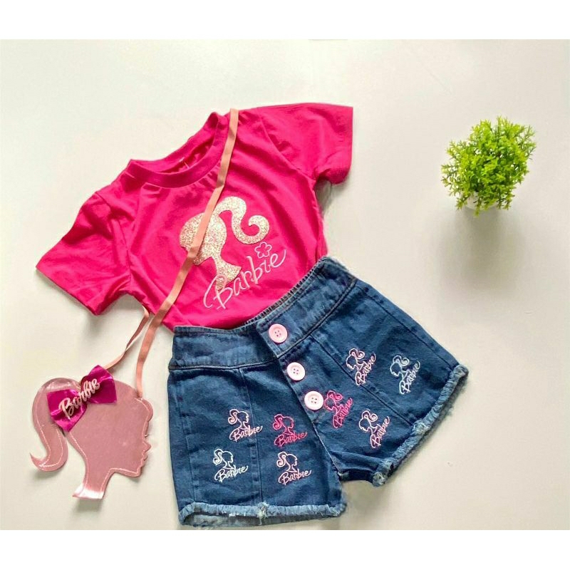 Kit Conjunto Infantil Barbie Short Blusa Mini Blogueirinha