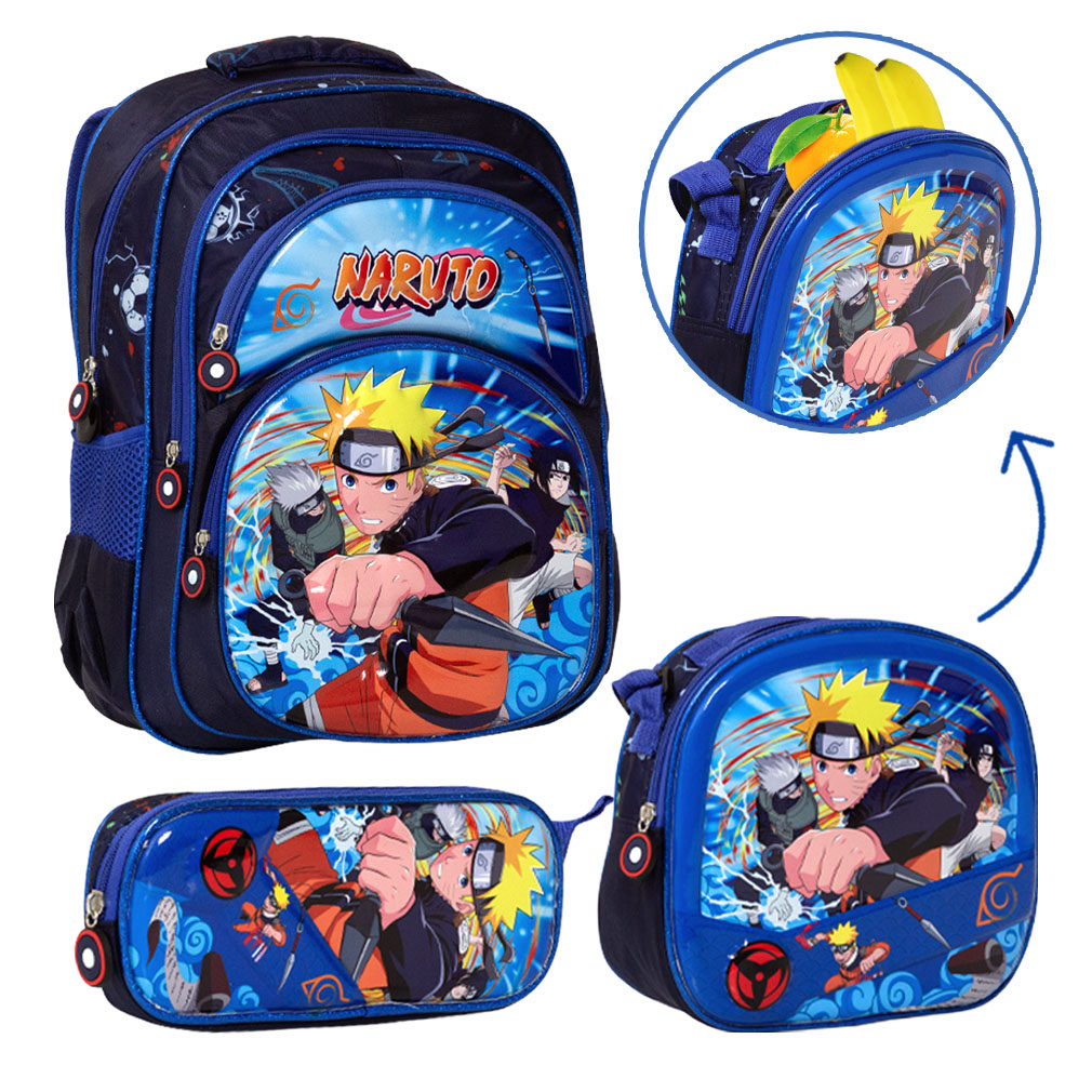 Kit Mochila Costas Estojo Menino Menina Boruto Naruto Hinata