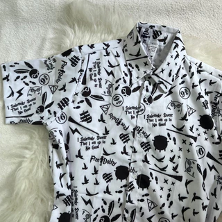 Camisaria camisa botões Harry Potter branca simbolos unissex