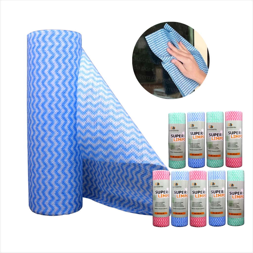 Conjunto 10 Rolos de Pano Multiuso Tipo Perfex Com 25 Unidades Rolo