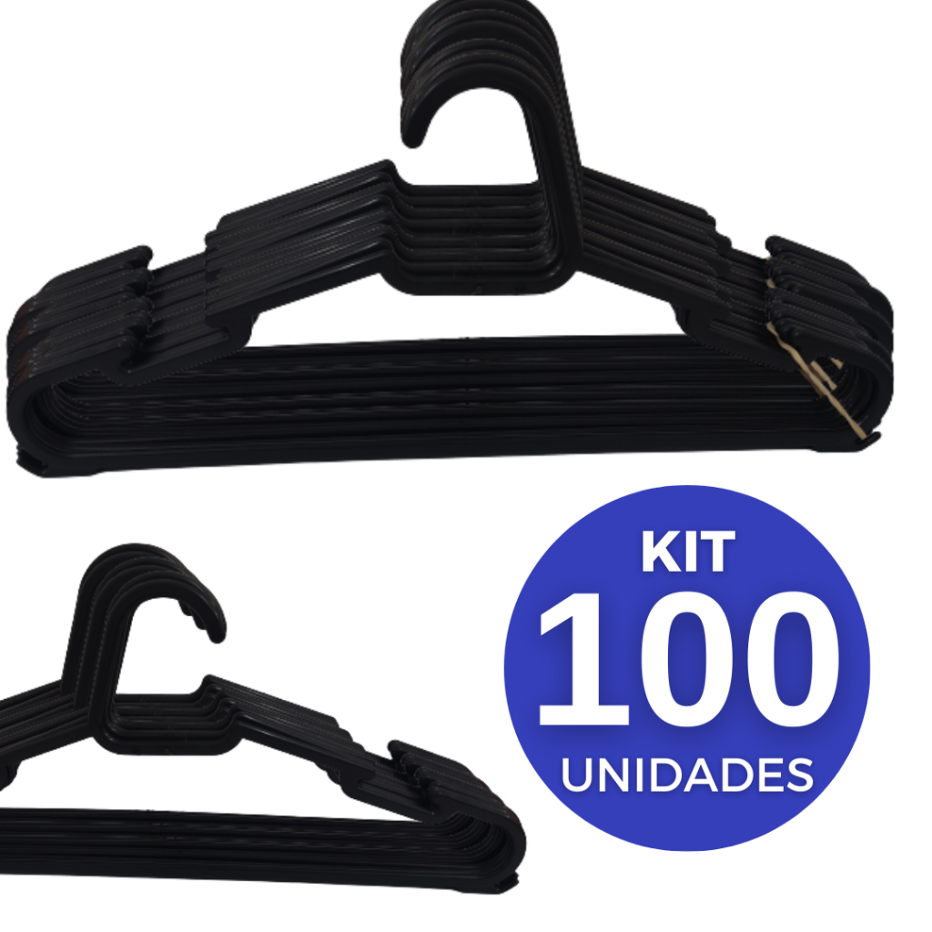 Cabide Adulto Preto PADRÃO kit 100 Cabides Reforçado Organizar Roupas Envio Imediato Para Lojas Pronta Entrega