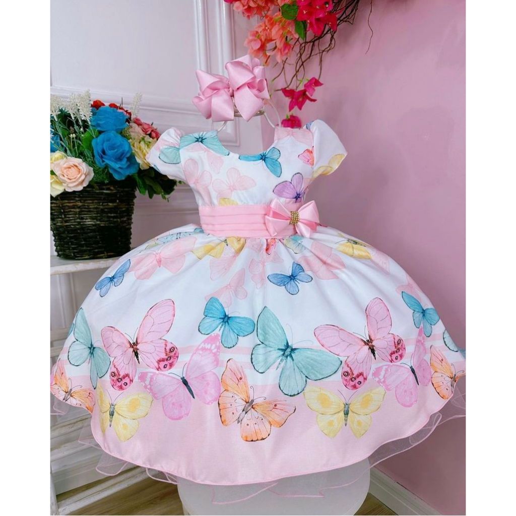 Vestido Infantil Jardim Encantado Luxuoso Borboletas Coloridas | Shopee ...