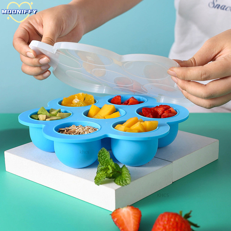 Porta Pote Papinha Recipiente De Silicone Com 7 Divisórias e tampa essencial para introdução alimentar congelar Comida, frutas do bebê