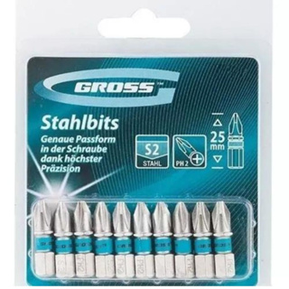 Kit Ponta Bits 25mm 1/4 PH2 10 Peças Phillips Aço S2 Gross Ponteira Imantado Antiderrapante Furadeira Parafusadeira