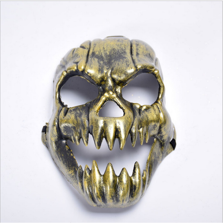Mascara Caveira Metalizada Dentes Afiados Halloween Festa