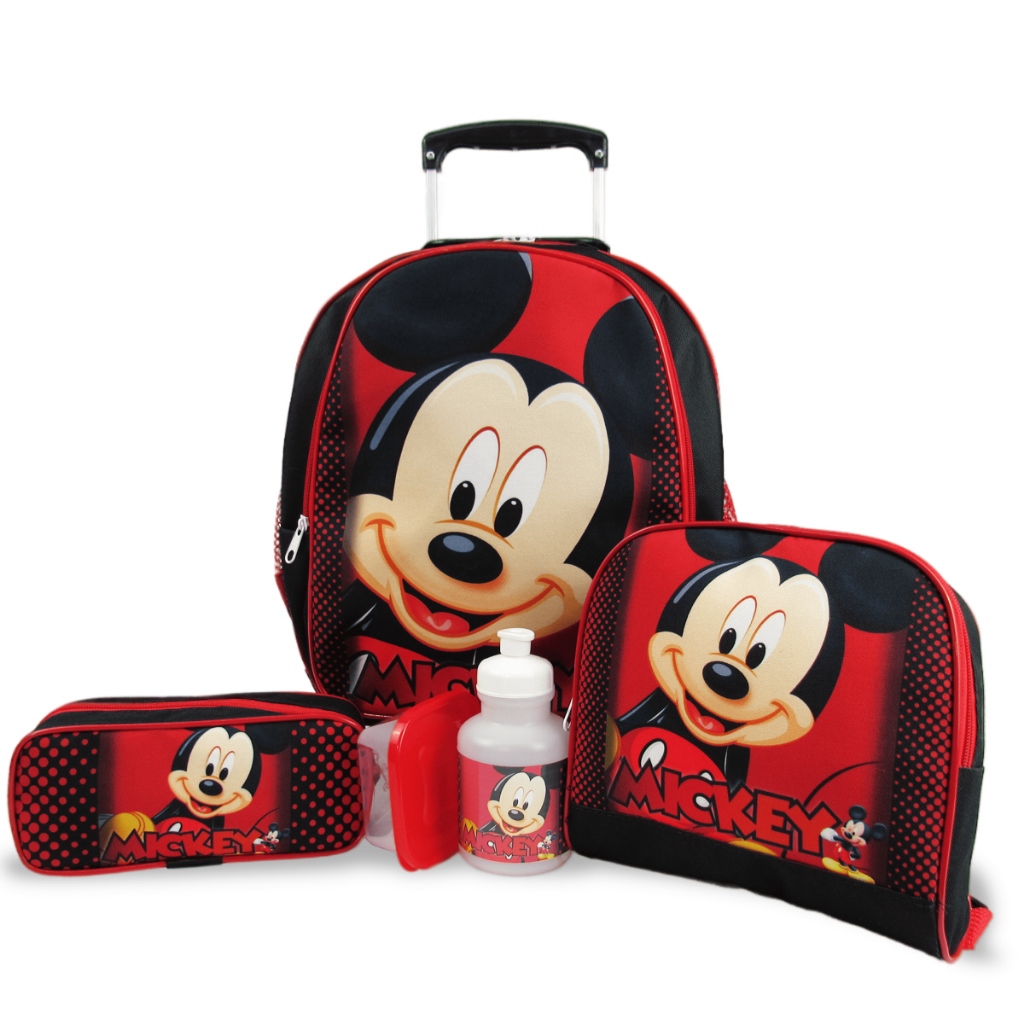 Kit Mochila Mickey Infantil Rodinhas Tam M com Lancheira Térmica e