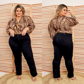 Calça Jeans Plus Size Feminina Com Lycra Cintura Alta