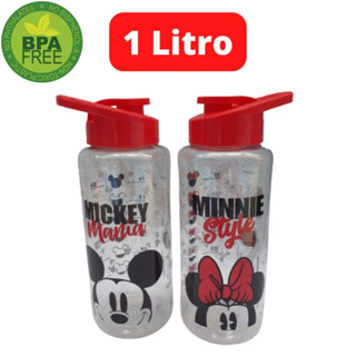 Garrafinha de Água Squeeze Minnie ou Mickey 1 Litro Academia Trabalho Escola