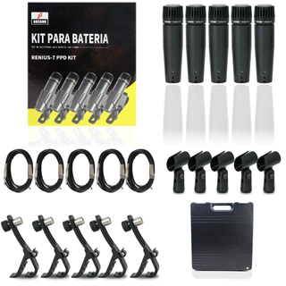 Kit com 5 Microfones Dinâmicos Arcano Renius-7 PPD Kit P10 Tamanho Reduzido