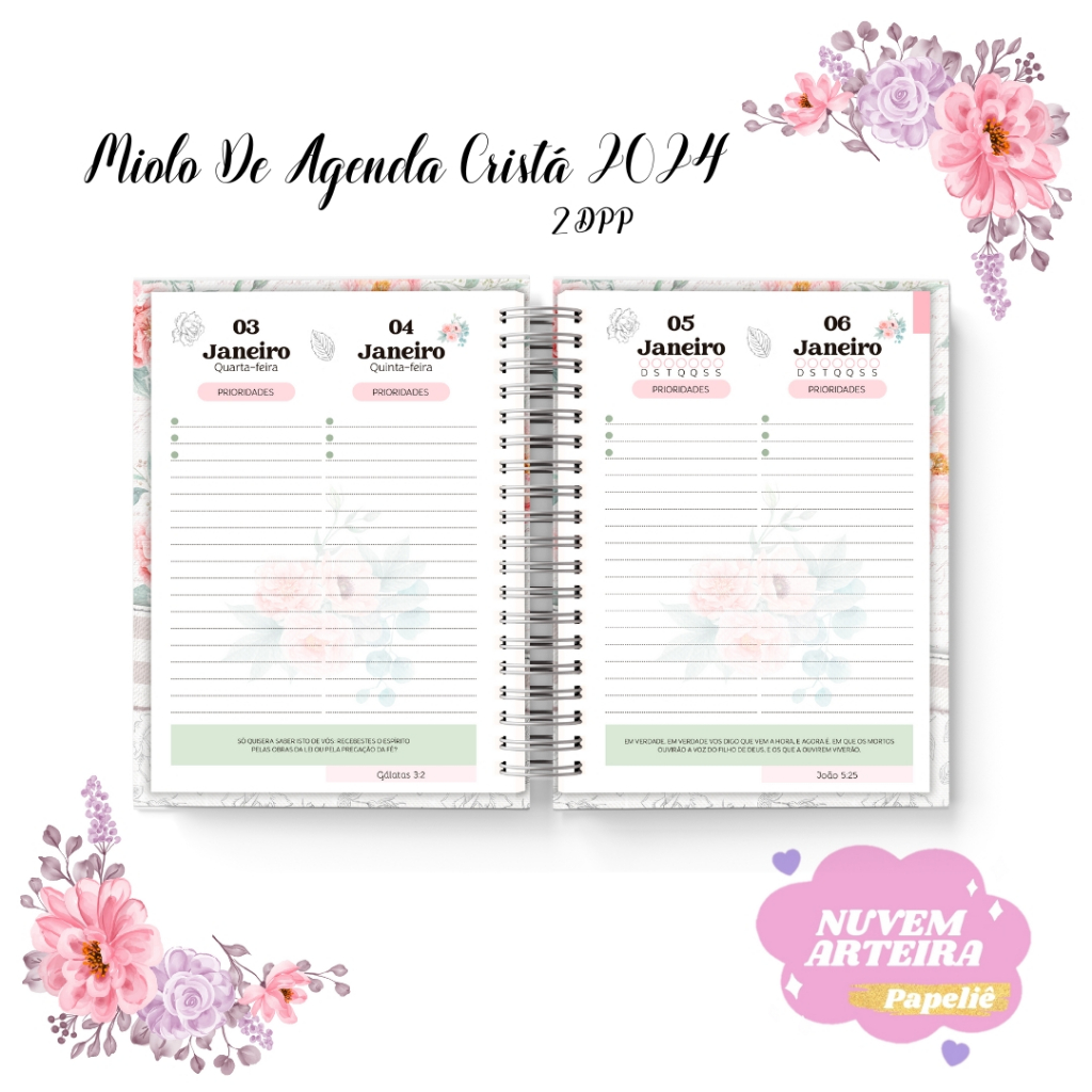 AGENDA 2024 A6 - CAPA FLORAL ROSA - 2DPP