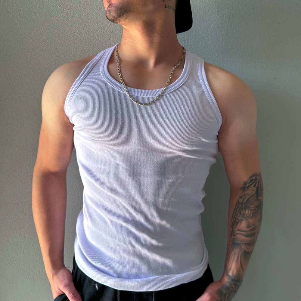 Camisa Regata Masculina Canelada Justa Estilo Americano