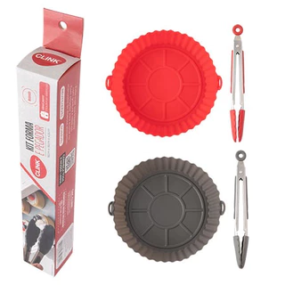 Kit Forma de Silicone para Air Fryer Redonda e Pegador de Alimento - Clink