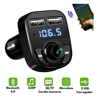 Adaptador Bluetooth Carro Transmissor FM Carregador Veicular Compatível com Android e iPhone - x8 em Oferta na Shopee