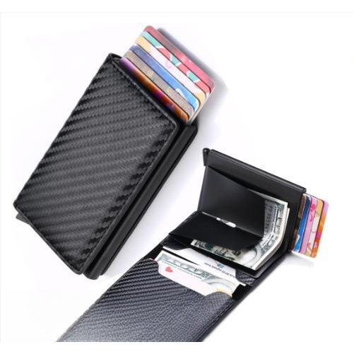 Carteiras Fibra De Carbono Porta-Cartões Masculina Marca Preta Mágica Tripla De Couro