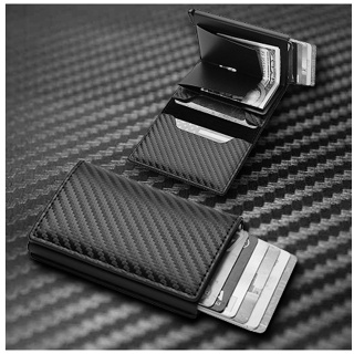 Carteira Slim Porta Cartões De Couro Antifurto Fibra De Carbono Carteira Masculina Porta Cartões