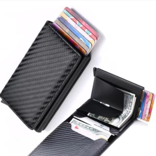 Carteiras Fibra De Carbono Porta-Cartões Masculina Marca Preta Mágica Tripla De Couro