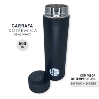 Garrafa Isotérmica 500 ml Aço Ínox Moderna Elegante Conserva Bebida Água 8 horas Visor Digital de Led na Tampa Isotérmica Portátil Hermética Fechada