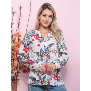 Camisa Feminina Manga Longa Estilo de Flor