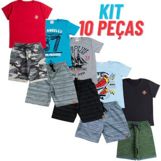 Kit 10 peças Conjuntos Menino Infantil Bermuda e Camiseta roupa infantil