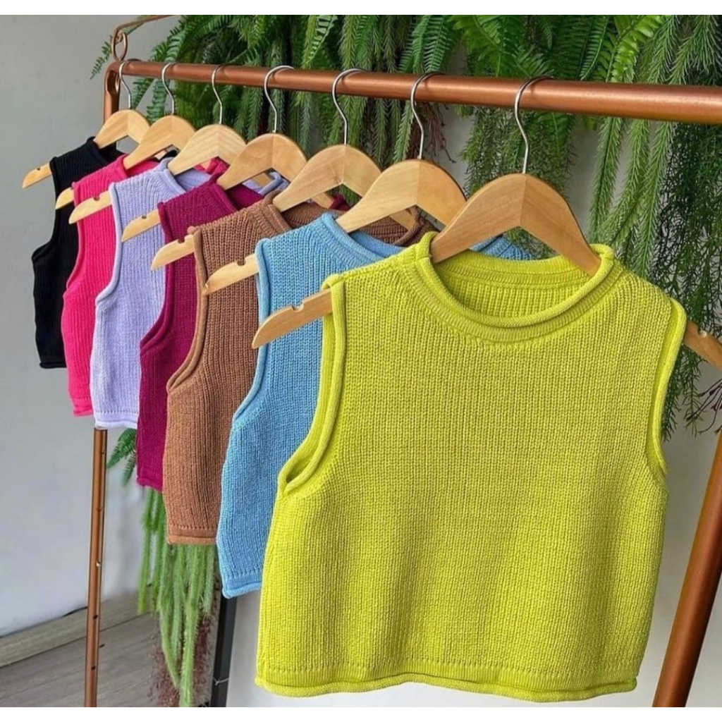 Blusa Feminina Tricot sem manga Moda Verão 2024