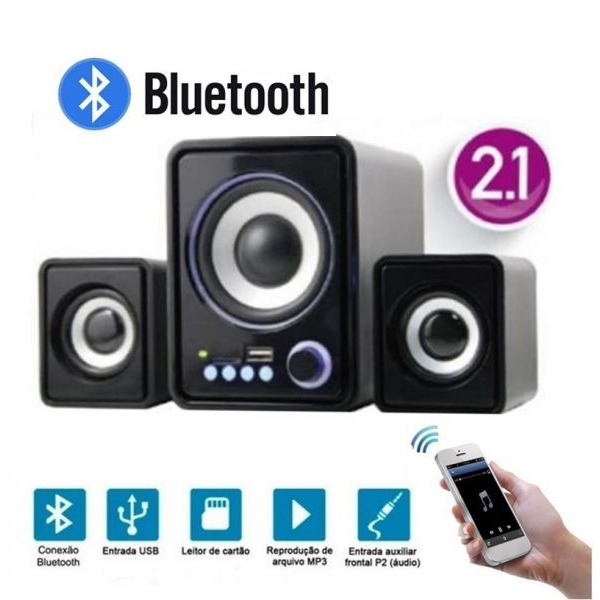 Caixa De Som Subwoofer 2.1 Bluetooth Usb Sd P2 Pc Celular Tv