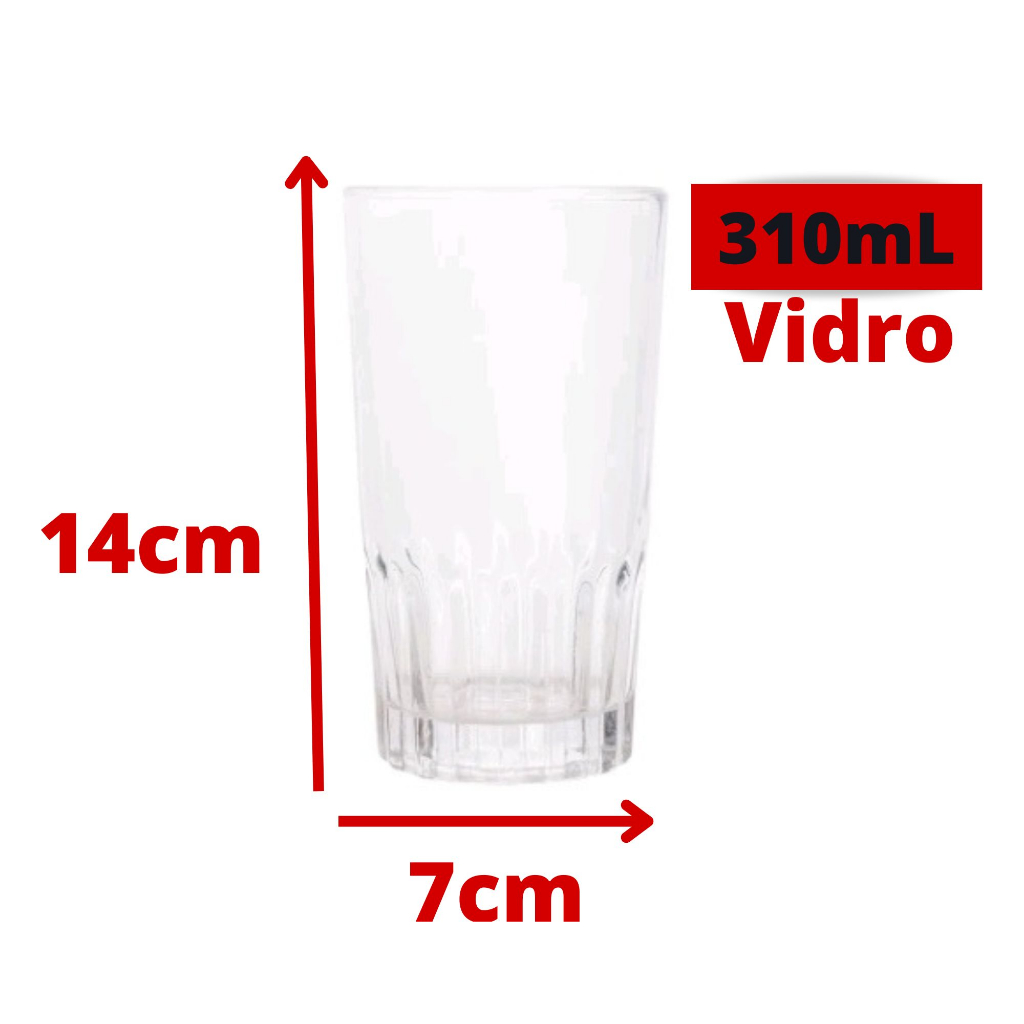Jogo Kit 12 Copos Altos 300ML em Vidro Grosso Long Drink - Corre Que Ta  Baratinho