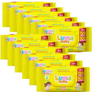 Kit C/12 Pacotes de Lenços Umedecidos Luma Baby c/ 120 Und Cada