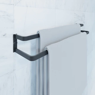 Porta Toalhas Toalheiro Duplo Parede Preto Fosco 45cm