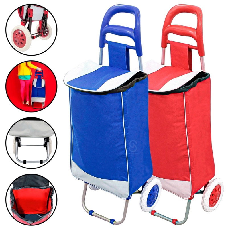 Carrinho de Compras Carrinho de Feira Supermercado Multiuso Feira Até 30Kg Com Rodinhas Dobrável Estampado Resistente