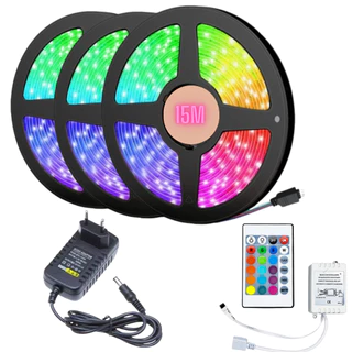 Fita Led Ultra Rgb 5050 15 Metros Com Controle Rolo 16 Cores Colorida 300 Leds