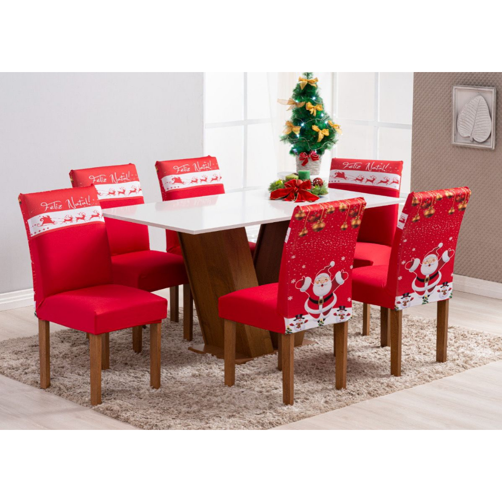 Capa Cadeira Estampa Feliz Natal Para Mesa Jantar 4 Lugares | Shopee Brasil