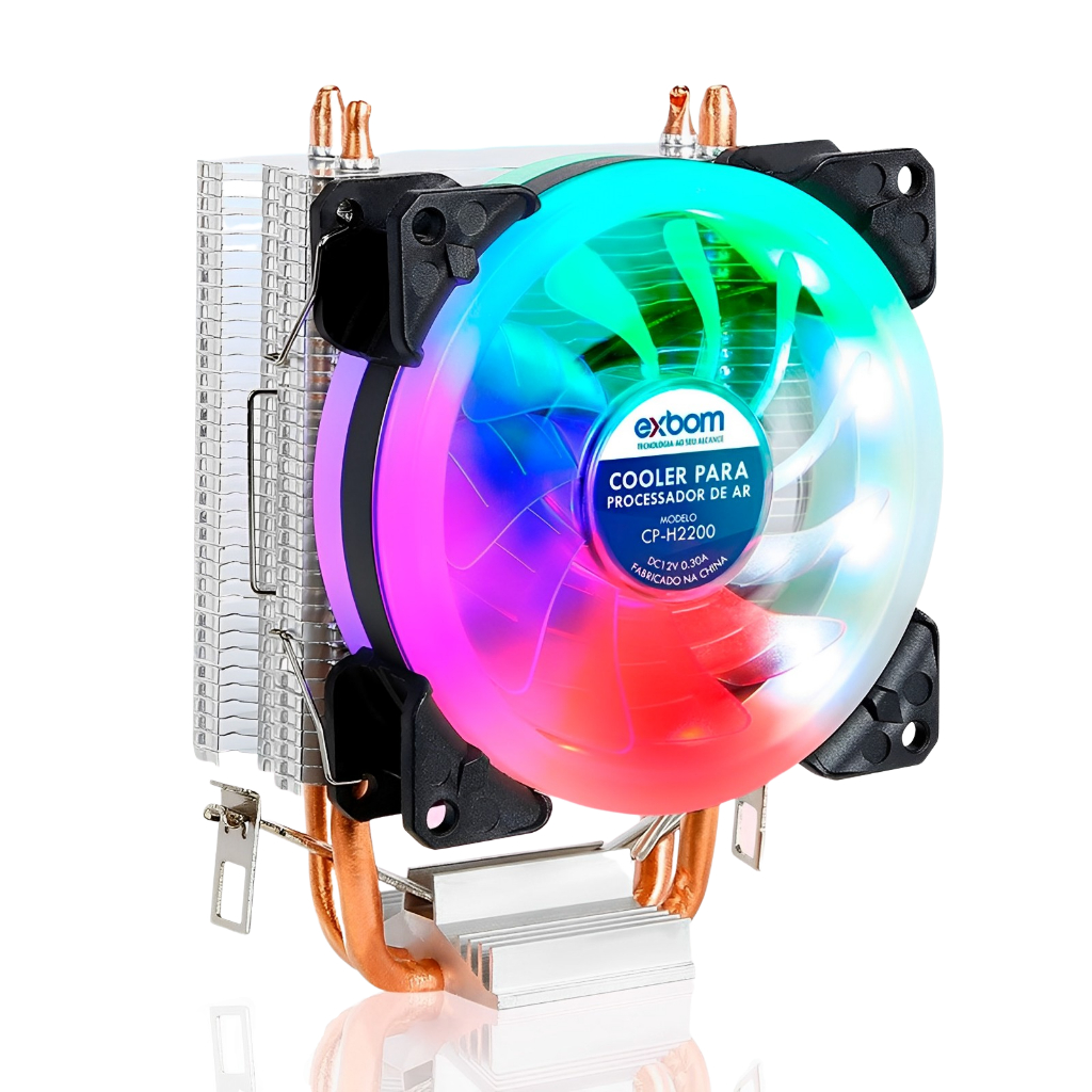 Cooler Gamer para Processador 4 Pinos PWM Led RGB 2 heatpipe Intel AMD 1156 1155 1151 1150 1200 1700 775 AM5 AM4 AM3 AM2 FM2