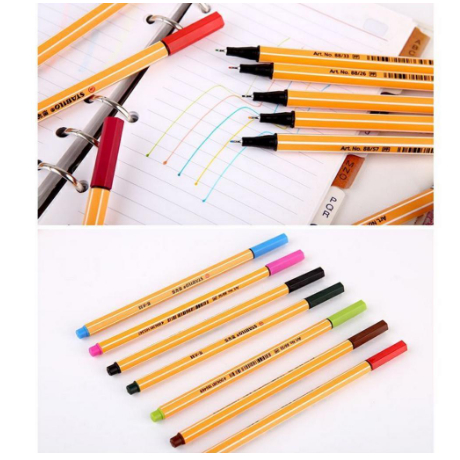 Kit 24 Cores Canetas Coloridas Ponta Fina Fineliner Tipo Stabilo 0.4mm Amarelo