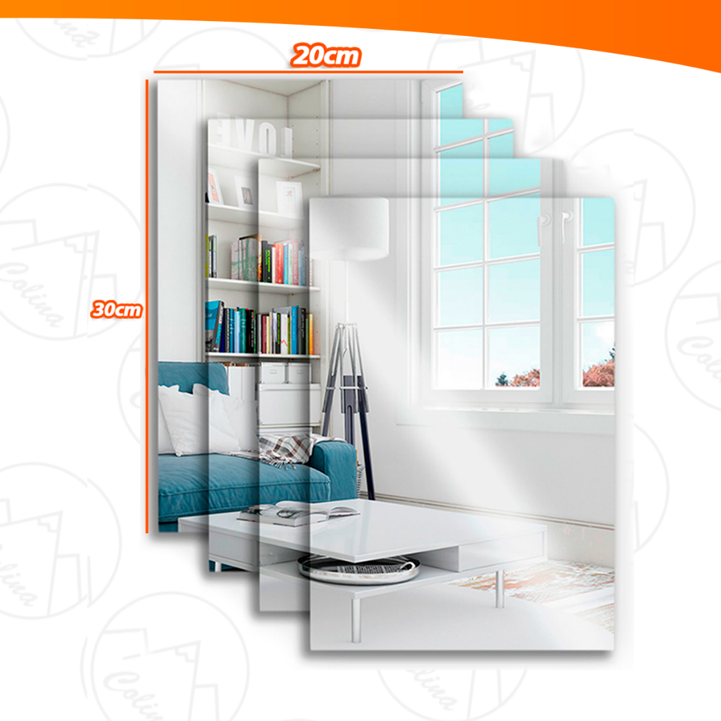 6x Espelho Placa 30x20cm Com Adesivo Auto Colante Acrílico Boa Nitidez Retangular Decorativo Quarto Sala Banheiro