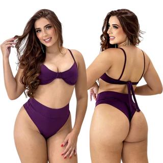 Biquíni Feminino Aro Meia Taça Cintura Alta Hot Pants com Bojo biquini Suplex