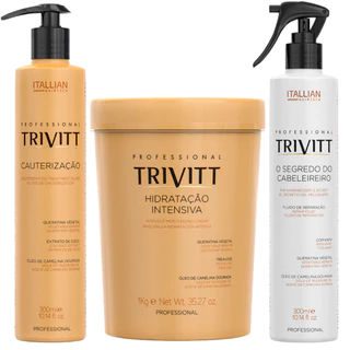 KIT HIDRATAÇÃO INTENSIVA 1KG CAUTERIZAÇÃO 300ML E SEGREDO DO CABELEIREIRO 300ML