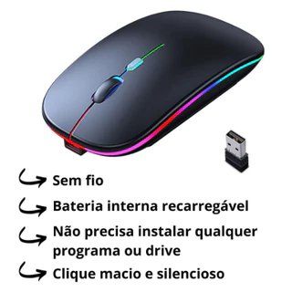 Mouse Sem Fio Wireless Com Bateria Interna Recarregavel 2,4 Ghz RGB