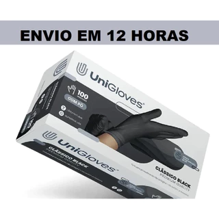 Luva Descartável Latex Com Pó Preto Black Cx 100 Unigloves
